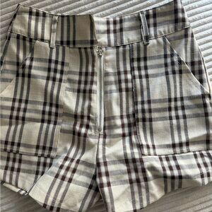 Princess Polly High Waist Plaid Shorts - Cream and Brown